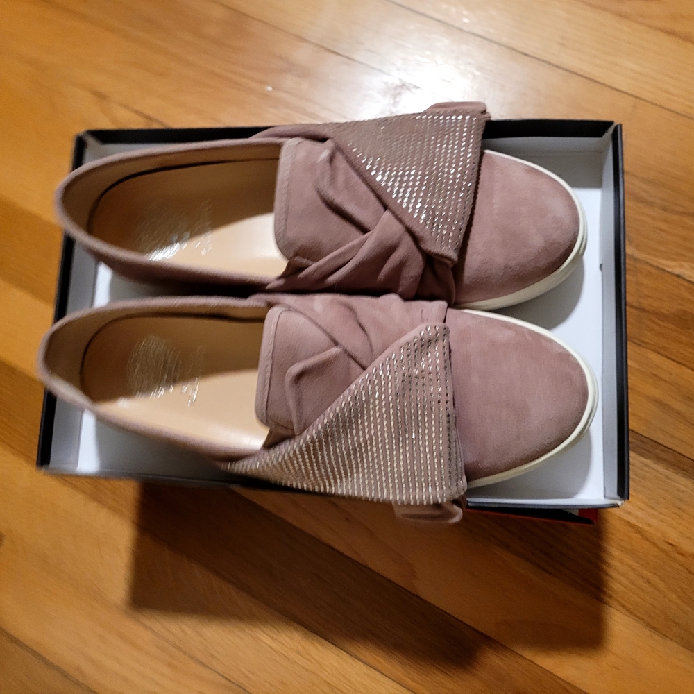 Pink Suede Flats with Bow Detail